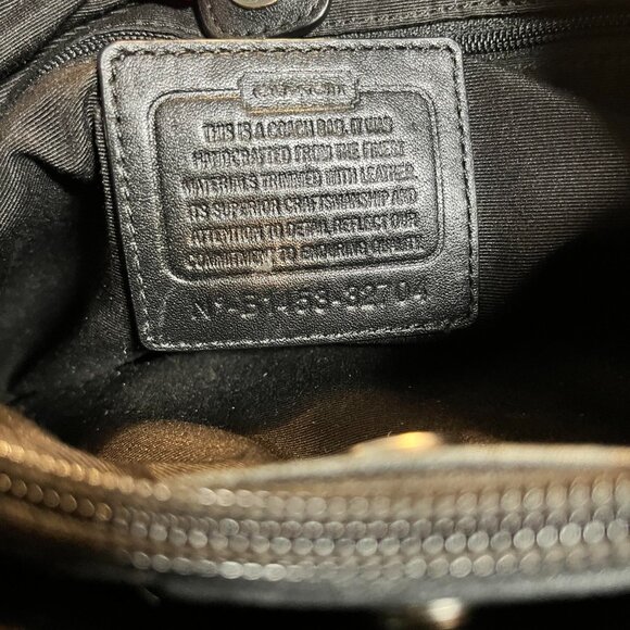 COACH 32702 Black Signature Drawstring Nylon Leather Double Straps Satchel Bag - Picture 9 of 10